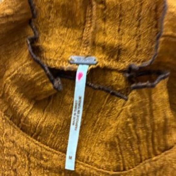 Women's Free People Burnt Orange Ela Long Puff Sleeve Turtleneck M Top Shirt - Picture 4 of 5